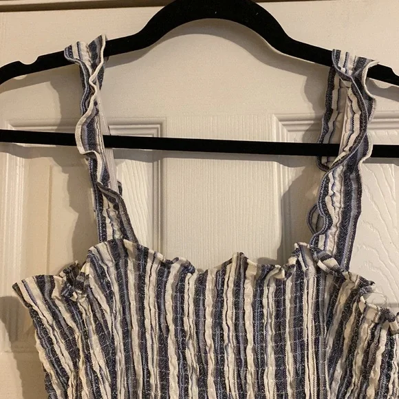 Boutique Smocked Striped Blue and White Midi Dress Large - Picture 4 of 5
